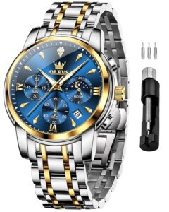 OLEVS Watches for Men Original Chronograph Luxury Business Analog Quartz Watch Waterproof Moon Phase Stainsteel Steel Diamond Mens Watch